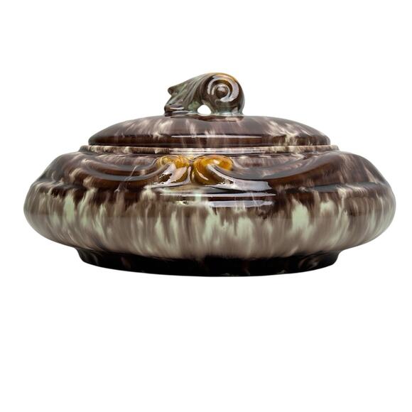 Vintage Jasba Keramik Drip Glaze Ceramic Dish Lid Mark Germany 31 Brown Green - Picture 2 of 16